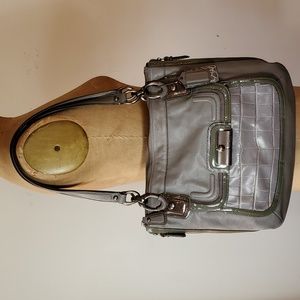 Coach Bag Kristen Spectator 18303 Expandable Grey Leather Zip Double Handles